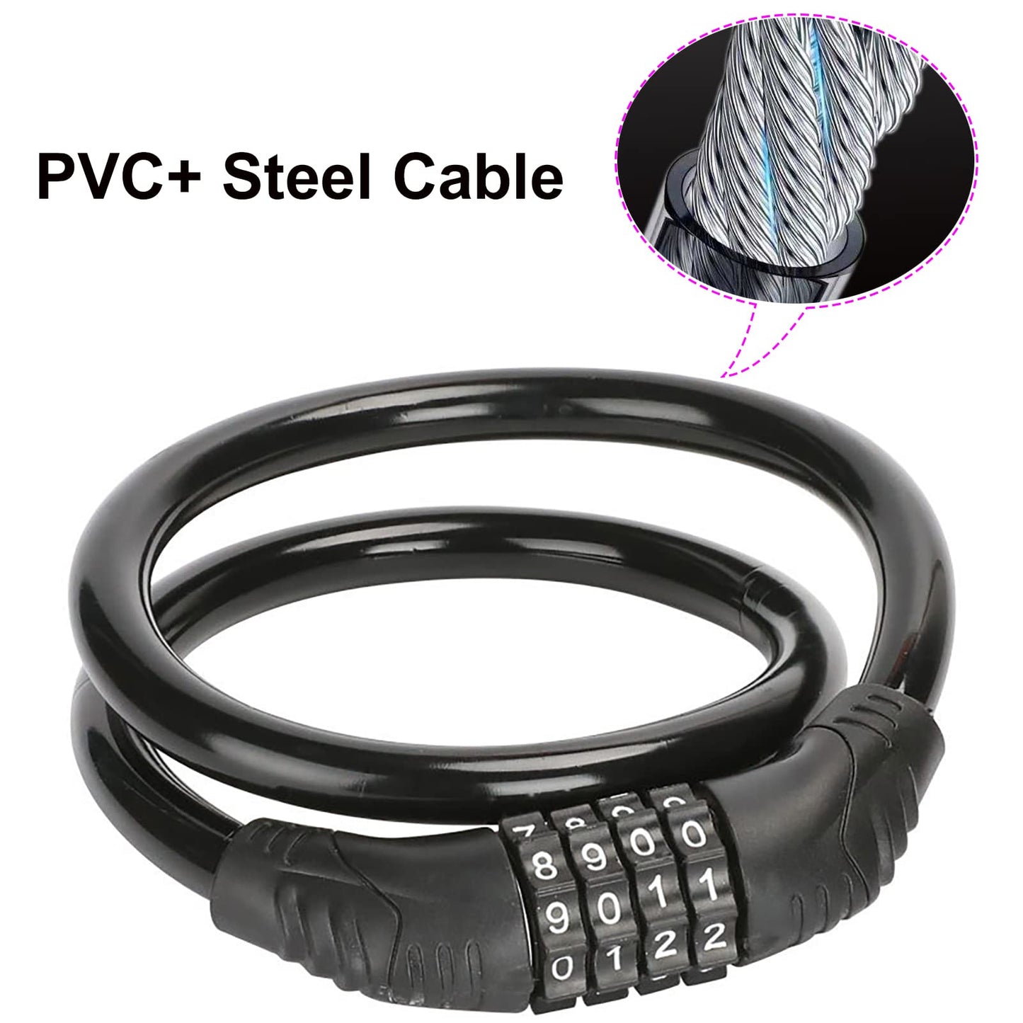 2 PACK Bike Locks Cable,Anti Theft Bicycle Lock Chain,4 Digit Security Resettable Bike Combination Lock Self Coiling Combination Cable Combo Bike Locks Without Mounting Bracket,2 Feetx1/2 Inch (Black)