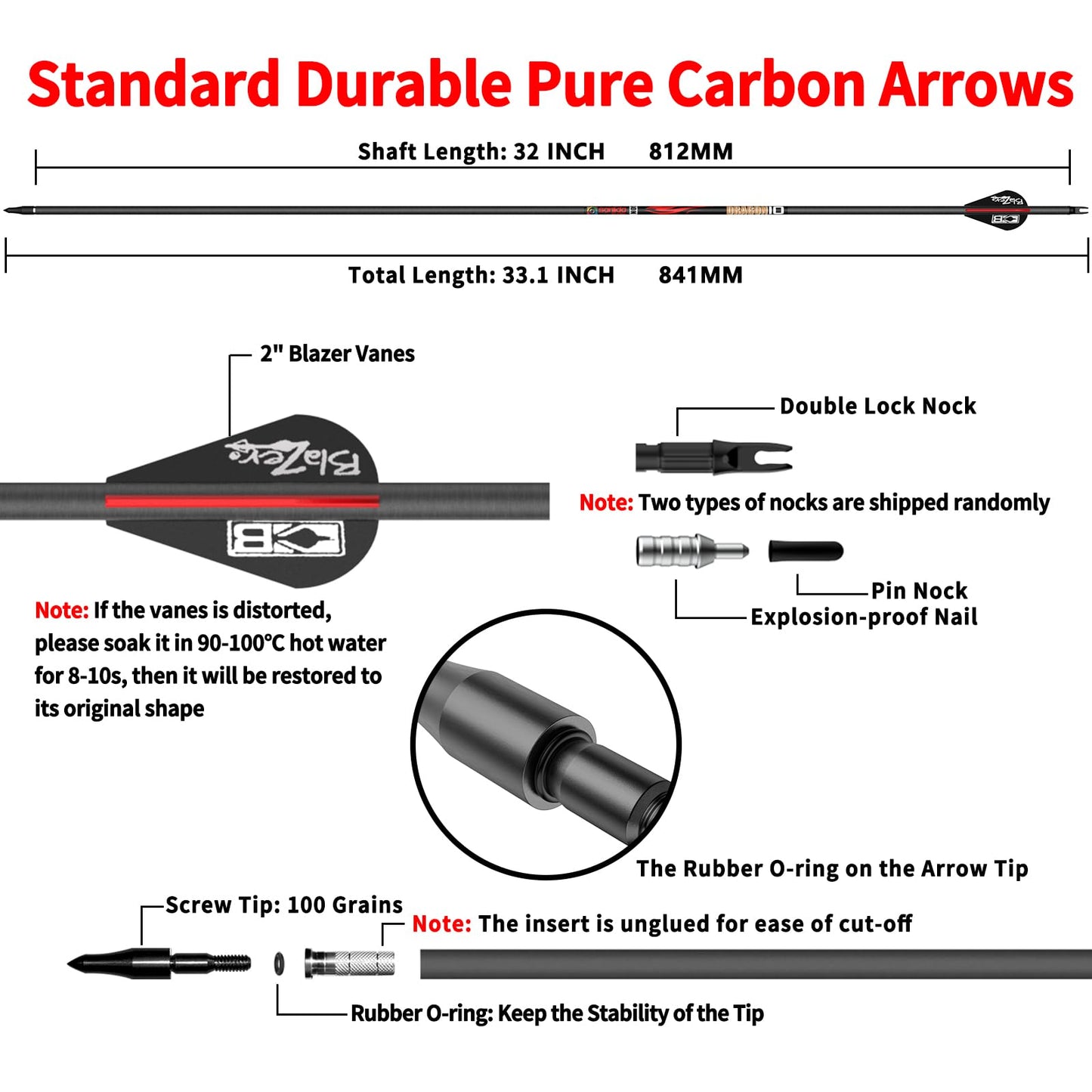 sanlida Dragon Carbon Arrows Pack of 12 (+/-.003" Straightness, 340 Spine)