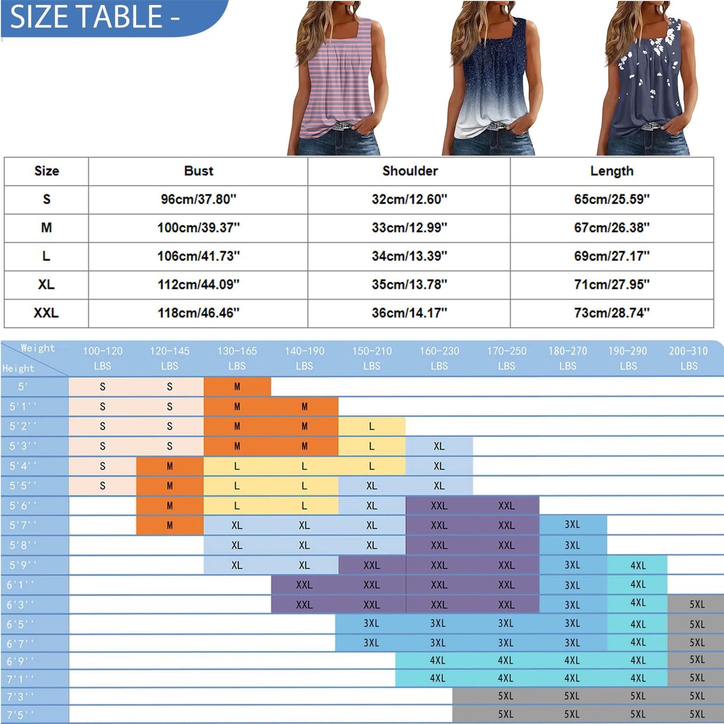 Womens Tank Tops, Sleeveless Long Vacation Tank for Womens Spring Cute Square Neck Cool Polyester Tank Print Boxy Fit Ruched Blouse Ladie's Sky Blue