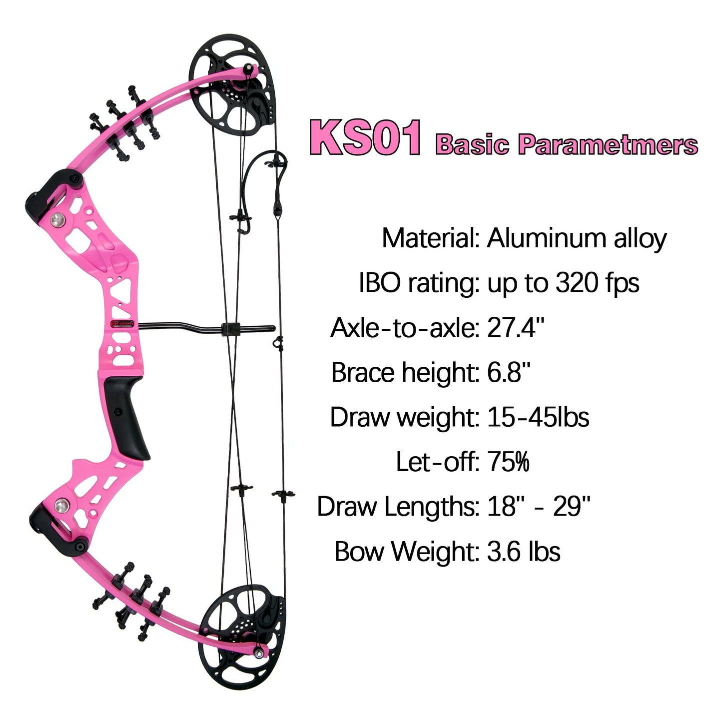 WUXLISTY Youth Compound Bow Set 15-45 Lbs for Teens and Beginner, Package with Archery Hunting Equipment, 5 Pin Sight, Max Speed 320fps, Adjustable, Right Hand, Pink