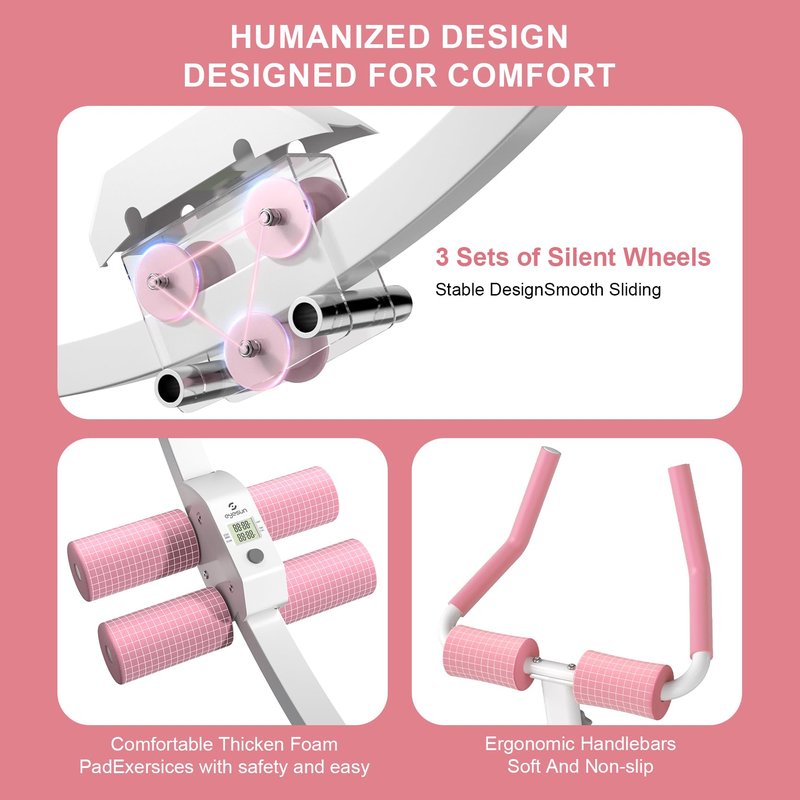 Ab Machine,Ab Workout Equipment,Ab Trainer Machine for Abs Workout at Home Gym, Knee Protection, Abdominal Trainer for Stomach Workout,Touch Displays(Pink)