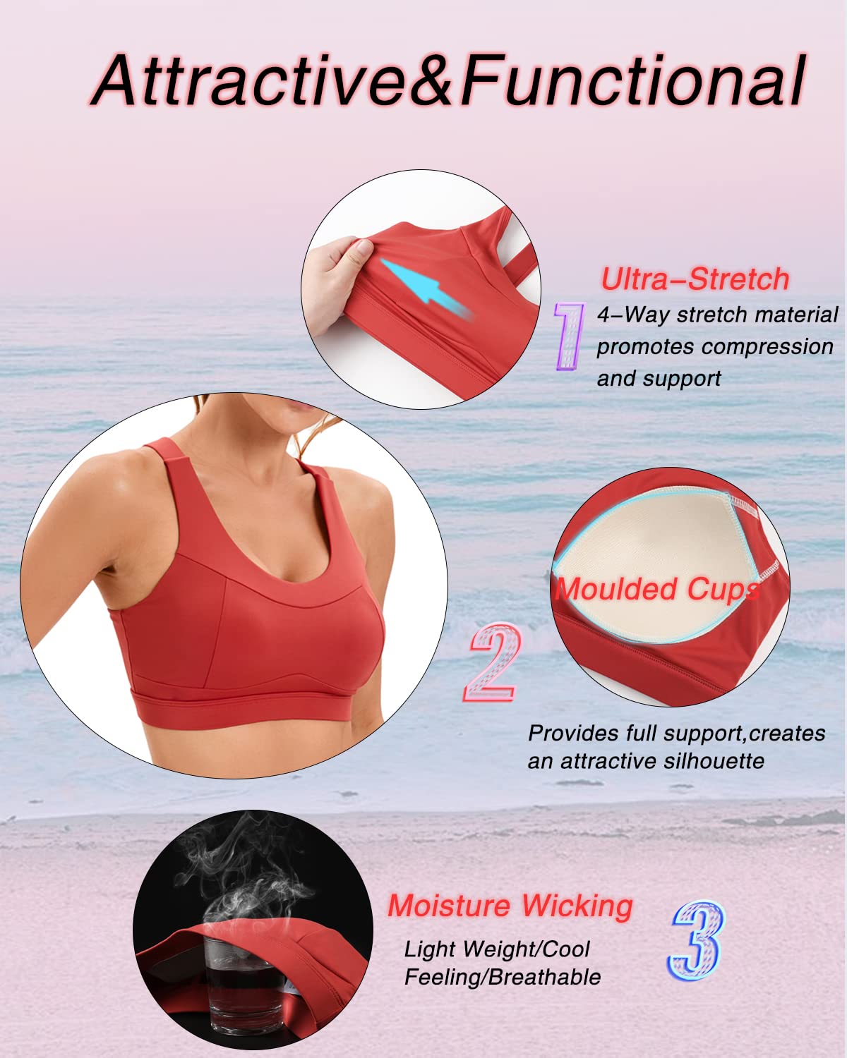 RUNNING GIRL High Impact Sports Bras for Women,Racerback Red Bra Workout Crop Tank Tops Longline Sports Bra Push up(WX2667 Red M)
