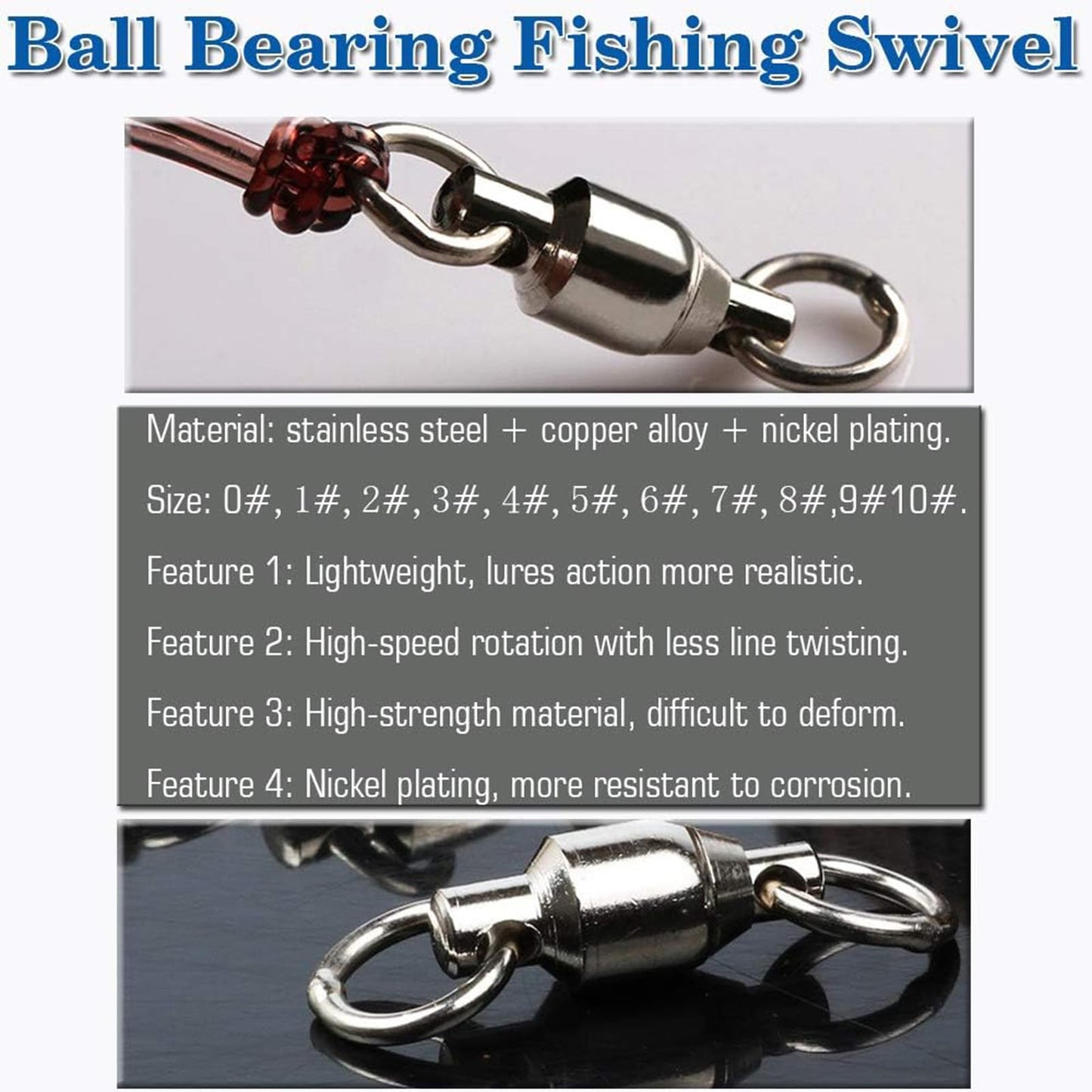 AMYSPORTS Ball Bearing Swivels Connector High Strength Stainless Steel Solid Welded Rings Barrel Swivels Saltwater Freshwater Fishing 50pcs 45lbs