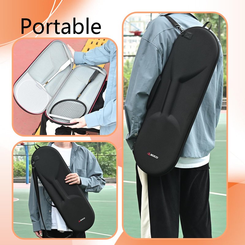 RLSOCO Portable Badminton Racket Case, Single Shoulder Racket Bag for 2 Yonex/Kawasaki/Champion/Senston Racquet and balls | Compact Design with YKK Zipper & Scratch Protection (Case Only)