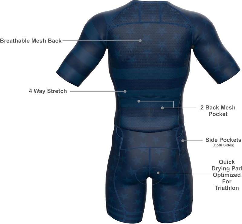 Men's Aero Triathlon Suit - Quick Dry, Breathable Skinsuit with Rear Pockets for Swim, Bike, Run | Size Options Available
