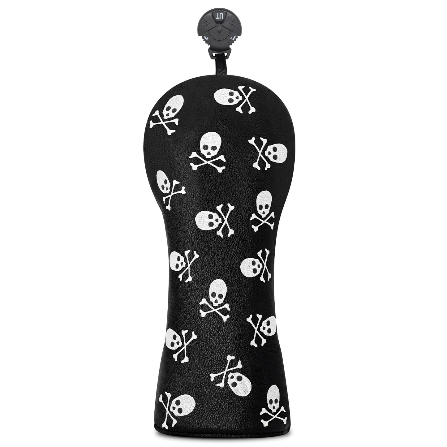 Golf Head Cover Golf Club Black Little Skull Golf Covers PU Headcovers Set Fits Driver Fairway Hybrid Woods Iron Wedge Headcover. (Hybrid)