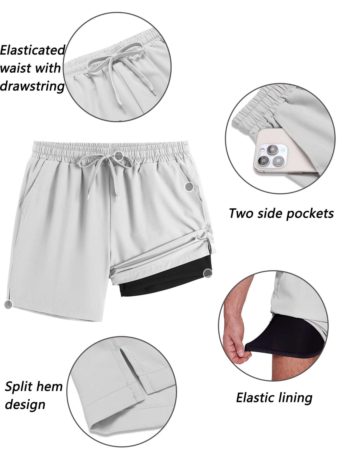COOFANDY Men's 2 in 1 Running Shorts 2 Pack Athletic Shorts Quick Dry Lightweight Gym Training Workout Sports Shorts with Pockets