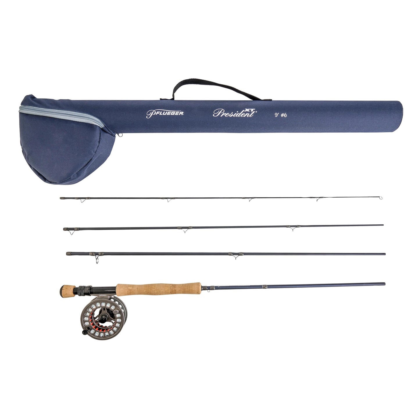 Pflueger President Fly Reel and 8' 4-Piece Fishing Rod Combo, Carbon Composite Rod Blank Construction, EVA Foam Handles