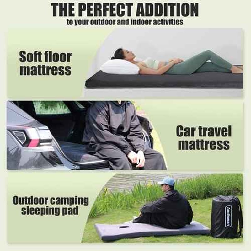 Aodisman Sleeping Pad,3-inch Thick Memory Foam Camping Mattress,Portable Roll-Up Mat for Car/Tent/Floor/Cot/Travel,Comfortable Pad for Guests Sleepover