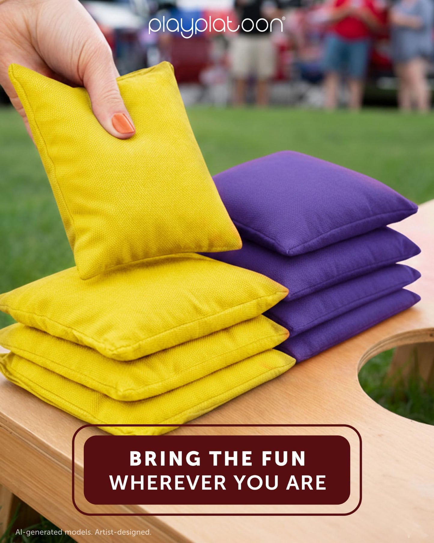 Play Platoon Weather Resistant Cornhole Bags - Set of 8 Regulation Size - Purple &Yellow - Durable Duck Cloth for Tossing Game, Includes Tote Bag