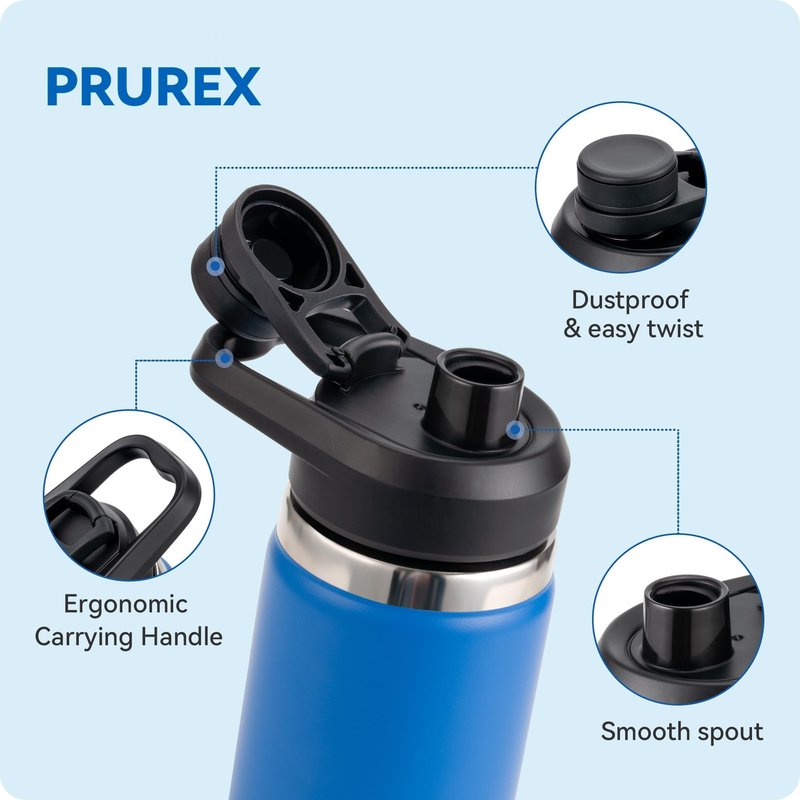 Prurex Replacement Chug Lid for 2.28" Inner Diameter Bottles - Fits Hydro Flask 12-64oz, Takeya & More | BPA-Free, Durable & Leakproof Wide Mouth Spout Lid (2 pack)