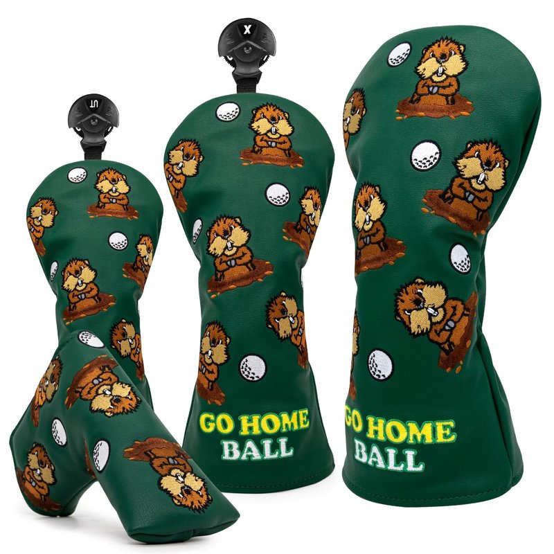 Barudan Golf Groundhog Golf Rotatable # 3 5 7 Wood Head Cover - PU Leather 3 Wood Head Cover Funny Golf Headcover for Men Fits for All Brand Fairway Woods