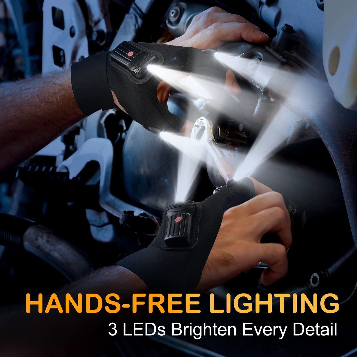 Flashlight Gloves for Men Rechargeable (1 Pair) Fathers Day Birthday Gifts for Men Dad Him Husband Brother Who Have Everything, Cool Gadgets Led Gloves for Fishing Camping Repairing Christmas Gifts