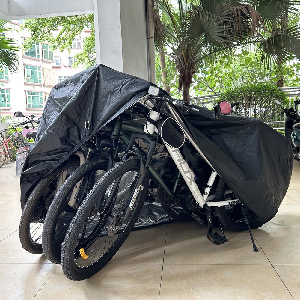 Bike Covers for 2 or 3 Bikes, 2XL Large Outdoor Waterproof Bicycle Covers with Lock Hole for Mountain Road Electric Bicycle Bikes