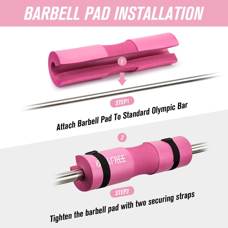 G4Free 7pcs Barbell Pad Set for Squat, Hip Thrusts, Lunges Standard Olympic Bars with 2 Gym Ankle Safety Straps, 3 Hip Resistance Bands, Barbell Pad and Carry Bag(Pink)