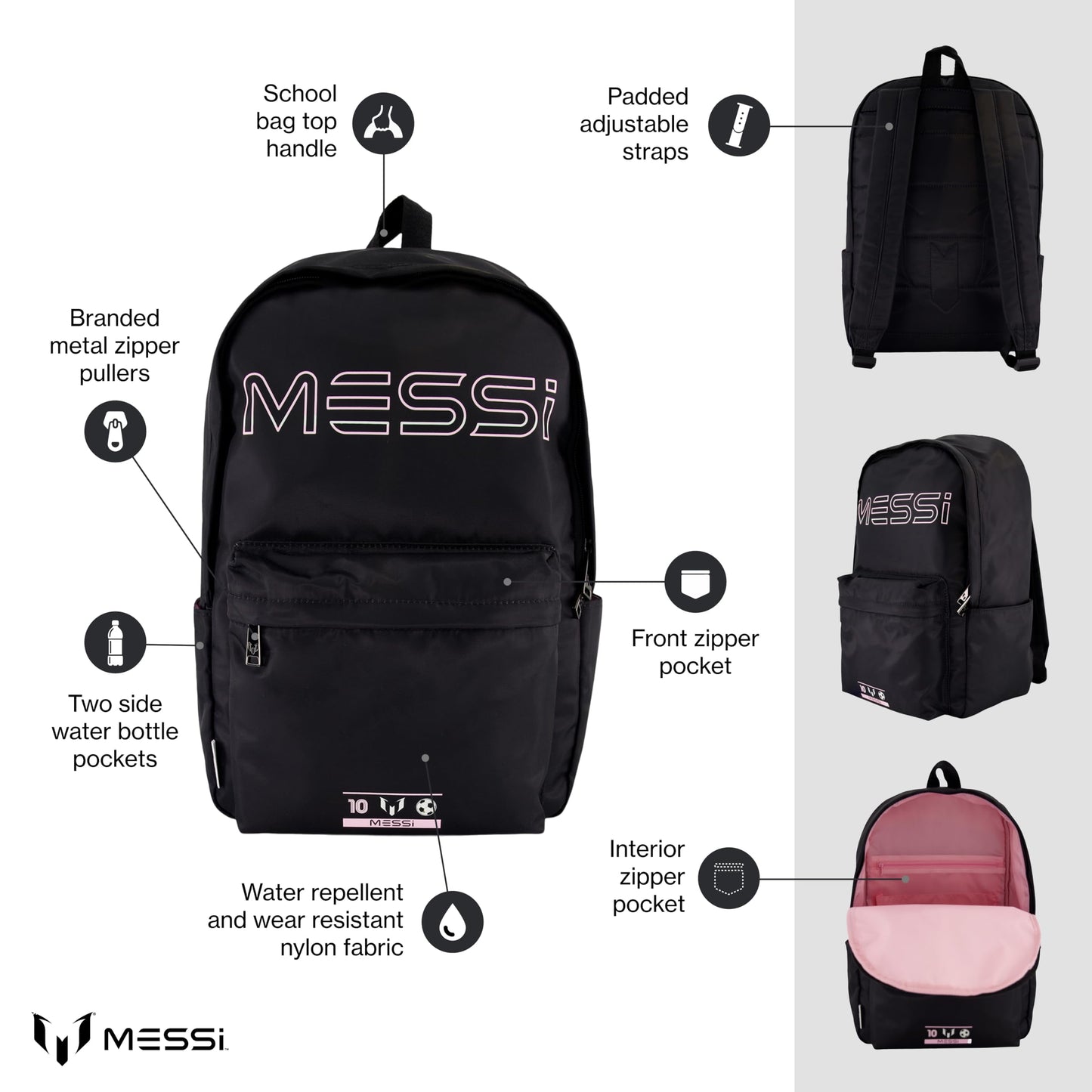 Messi Lifestyle Backpack, Bookbag with Pockets & Adjustable Straps