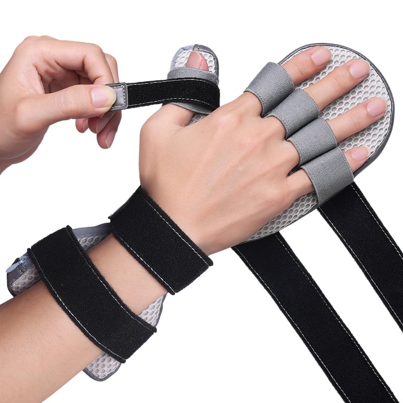DrFinger Stroke Hand Brace Splint for Straightening Fingers with 5 Fingers Resting Support,Prevent Fingers Curling, Dupuytren's Contractures, Hand Spasms, Fit Right & Left, Men & Women - M