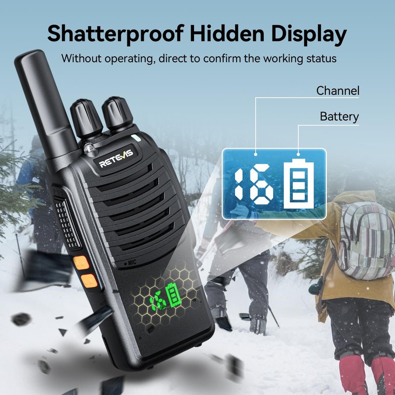 Retevis H-777H Walkie Talkies Rechargeable,2 Way Radios Long Range,USB-C,VOX,Short Antenna,Hidden Display,Flashlight,Portable FRS Two-Way Radios for Adults Skiing Gift Family (3 Pack)