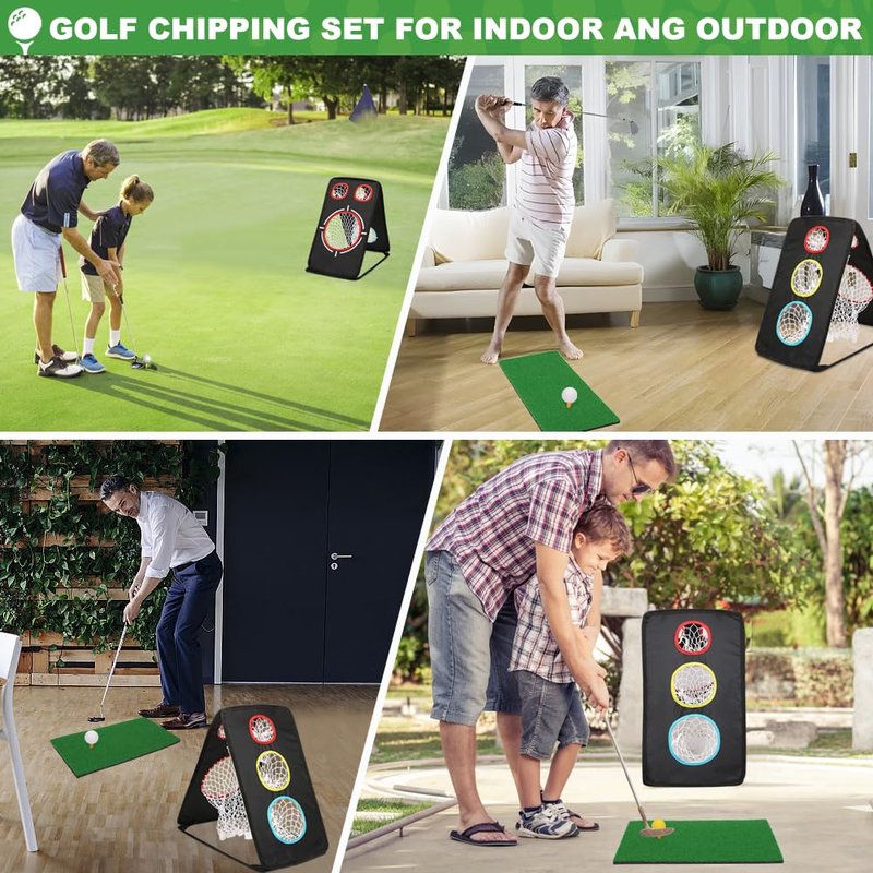 YTOPRO Golf Chipping Net: Ultra-Portable Dual-Sided Triple Target Training System with 400D Canvas for Indoor/Outdoor Backyard Practice – Includes Mat & Foam Balls & Golf Tees (Golfer Gift)