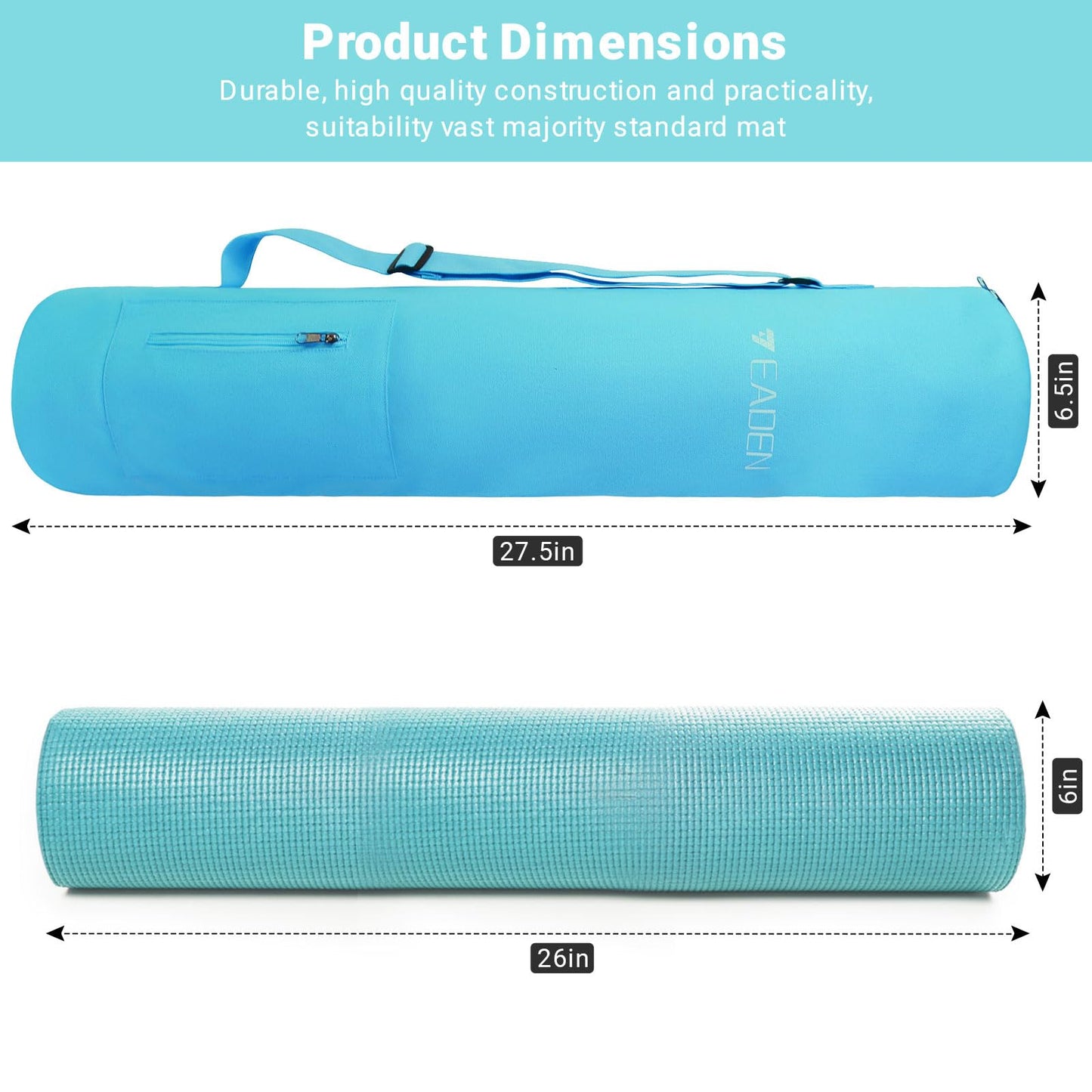 Yoga Mat Bag, Canvas Yoga Mat Bag Carrying Bag with Multi-Functional Storage Pockets, Adjustable Strap & Full-Zip Exercise Yoga Mat, Fits Gym, Class, Beach Park, Travel for Women & Men (Blue)