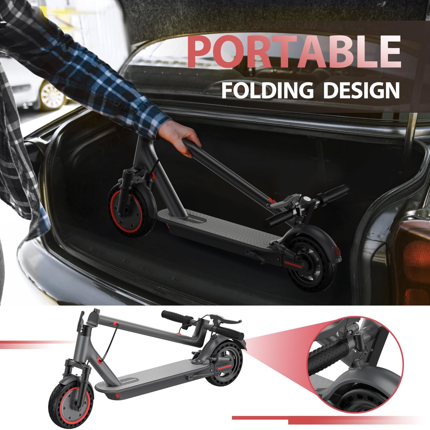 MAXSHOT Electric Scooter for Adults, 8.5/14" Tires, 19/22Mph, 350W/500W Motor, 16-28 Miles Range, Folding E-Scooter with Dual Suspension,APP Control