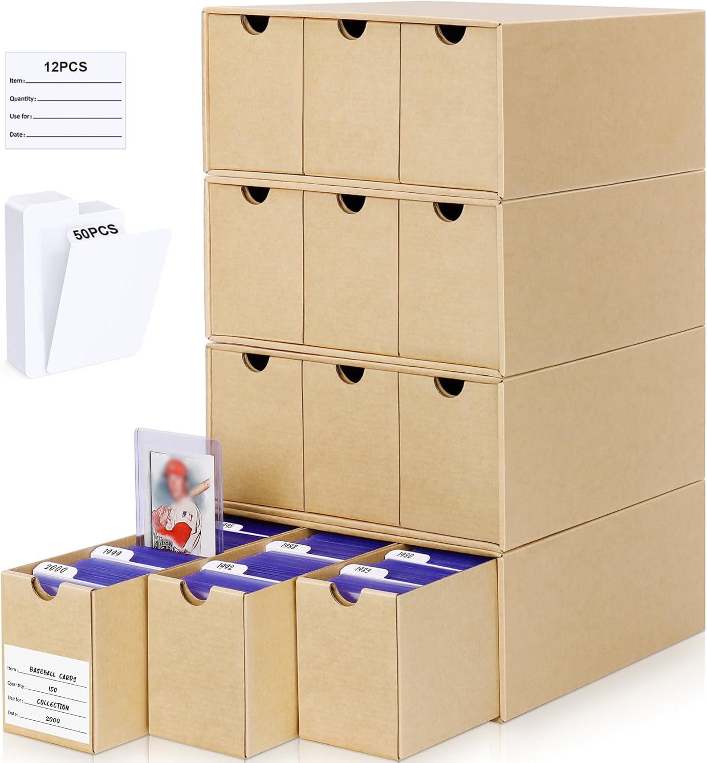 Card Storage Box for Toploader - 600 Count Cardboard Trading Card Organizer with Dividers | Brown