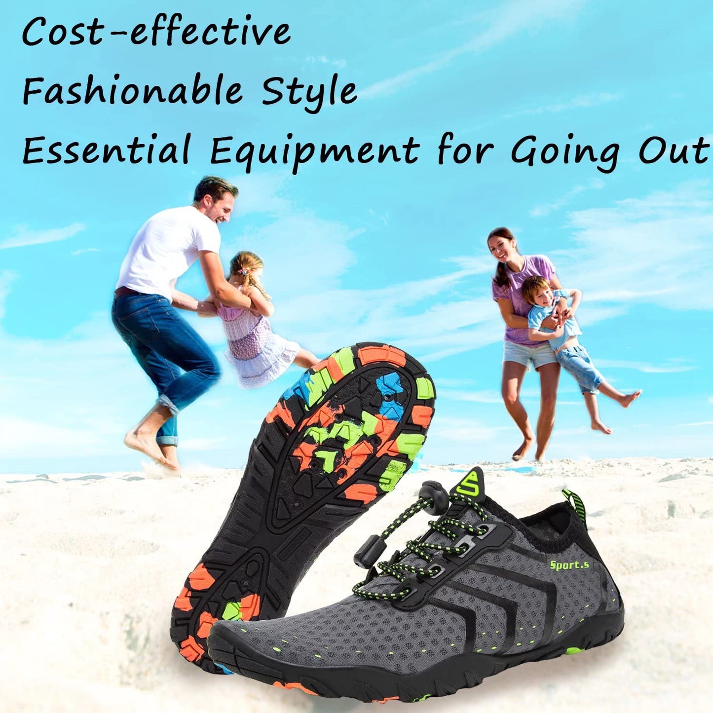 YALOX Water Shoes Men's Women's Swim Shoes Outdoor Beach Barefoot Quick-Dry Aqua Pool Socks Swimming Yoga Surfing Exercise(927Grey,42EU)