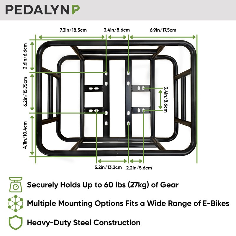 Pedalyn Rear Cargo Rack for E-Bikes – Universal Bicycle Rack with Cargo Net, Rain Cover, and Tool-Free Mounting