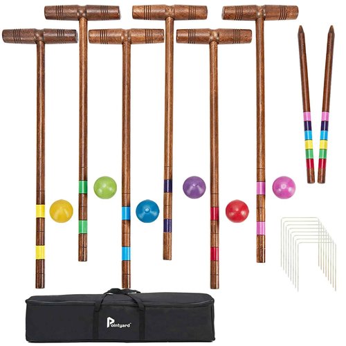 Pointyard 32’’ Six Player Croquet Set, Regulation [Vintage Archaize] Croquet Set with Wooden Mallets/Colored Ball/Wickets/Stakes for Adults/Teenagers/Family-Perfect for Lawn/Backyard Game/Park