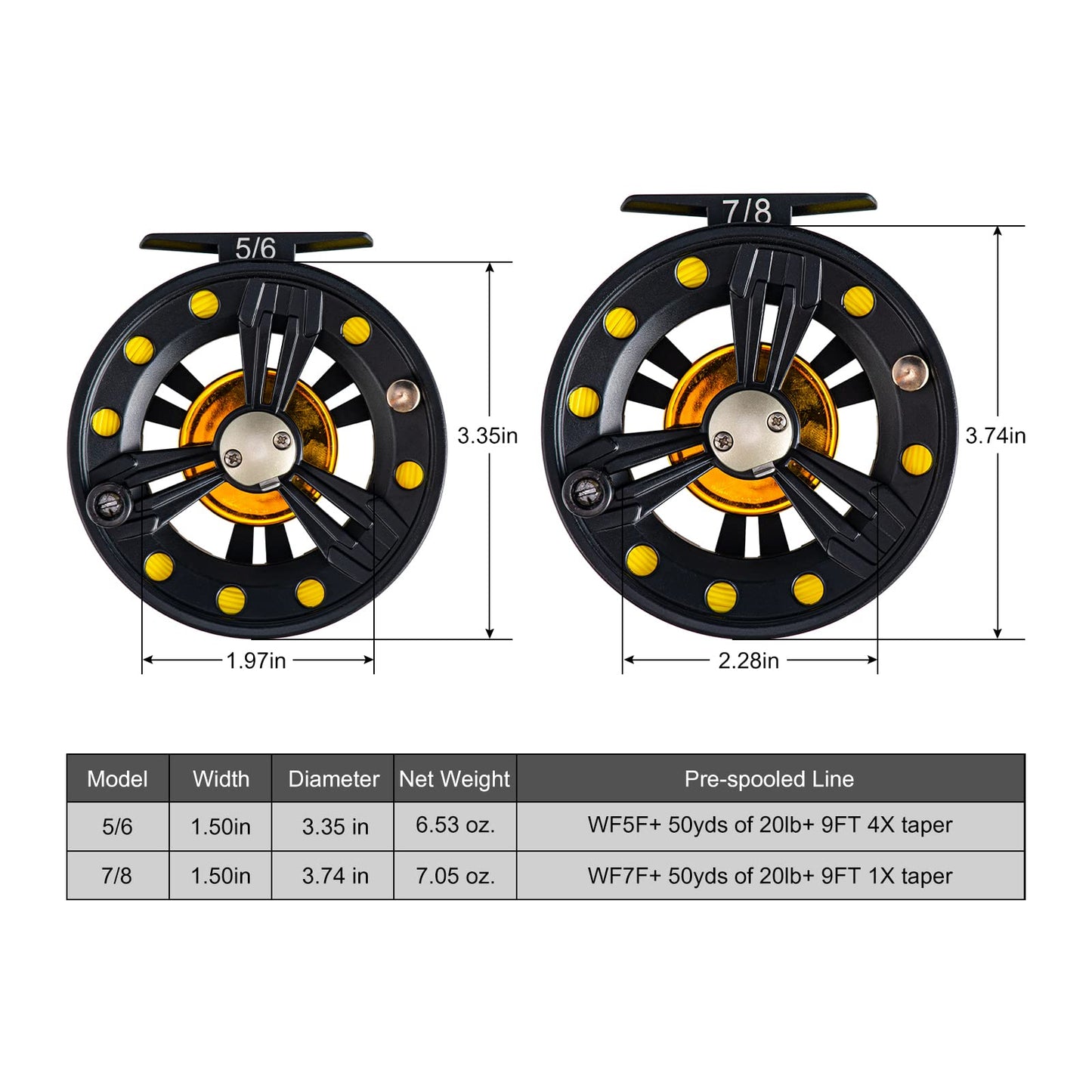 Goture Fly Fishing Reel 3/4 5/6 7/8 9/10WT Large Arbor Die Casting Fly Reel with Line Combo 2+1BB Aluminum Alloy Bass Trout Fly Reels