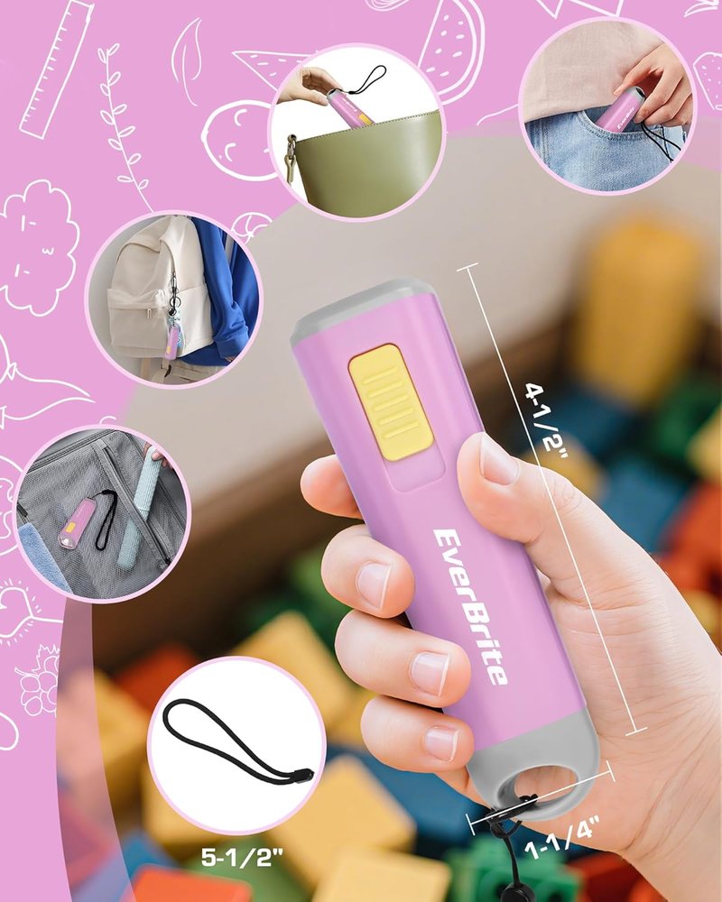 Mini LED Flashlight - Compact Emergency Torch with Lanyard | Pink, 3AAA Battery Included