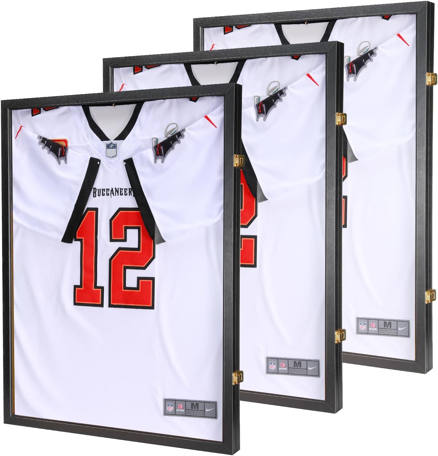 Jersey Wooden Frame Display Case - 98% UV Protection Acrylic for Baseball, Basketball, Football & Hockey Shirts | Black, 3-Pack