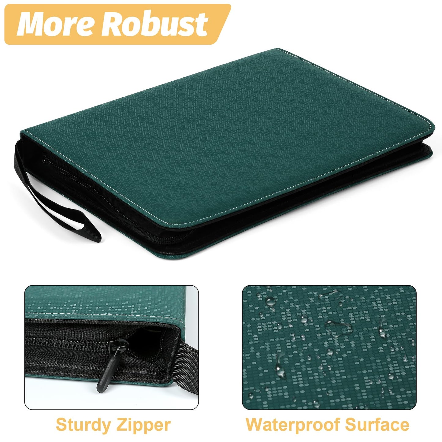 GERMUN 3 Ring 9 Pocket Zipper Card Binder, 720 Double Sided Standard PU Trading Card Album Folder for TCG & Sports Cards, Not Fit Top Loaders (Dark Green2)