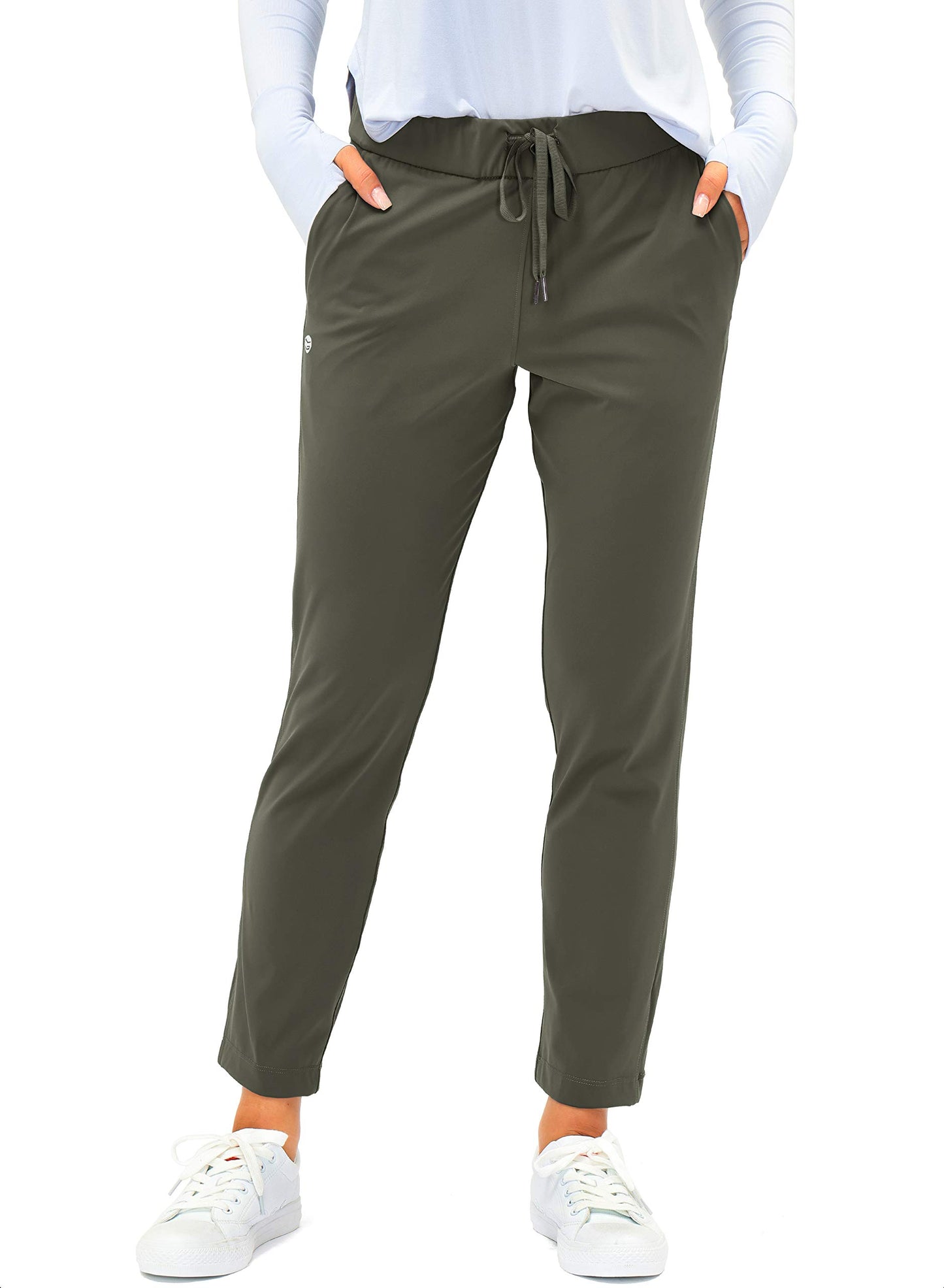 G Gradual Women's Pants with Deep Pockets 7/8 Stretch Sweatpants for Women Athletic, Golf, Lounge, Work (Olive Green, Small)