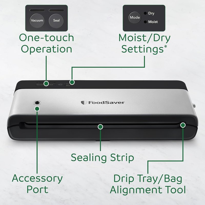 FoodSaver PowerVac Compact Vacuum Sealing Machine - Stainless Steel & Black | Preserves Freshness for Dry & Wet Food