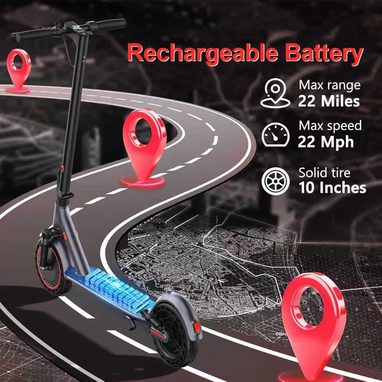 Electric Scooter - Maxshot Folding Escooter for Adults & Kids | 8.5"/10"/14" Tires, 16-22 MPH, Long Range Up to 50 Miles