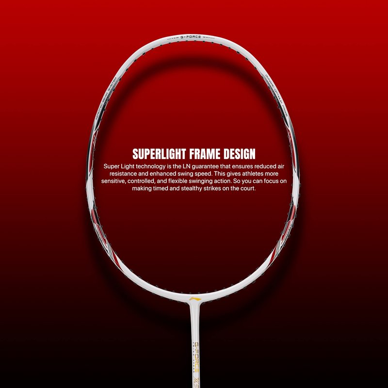 Li-Ning G-Force X5 Carbon Fibre Badminton Racket with Free Full Cover(82 Grams, 28 Lbs) (White::Red)
