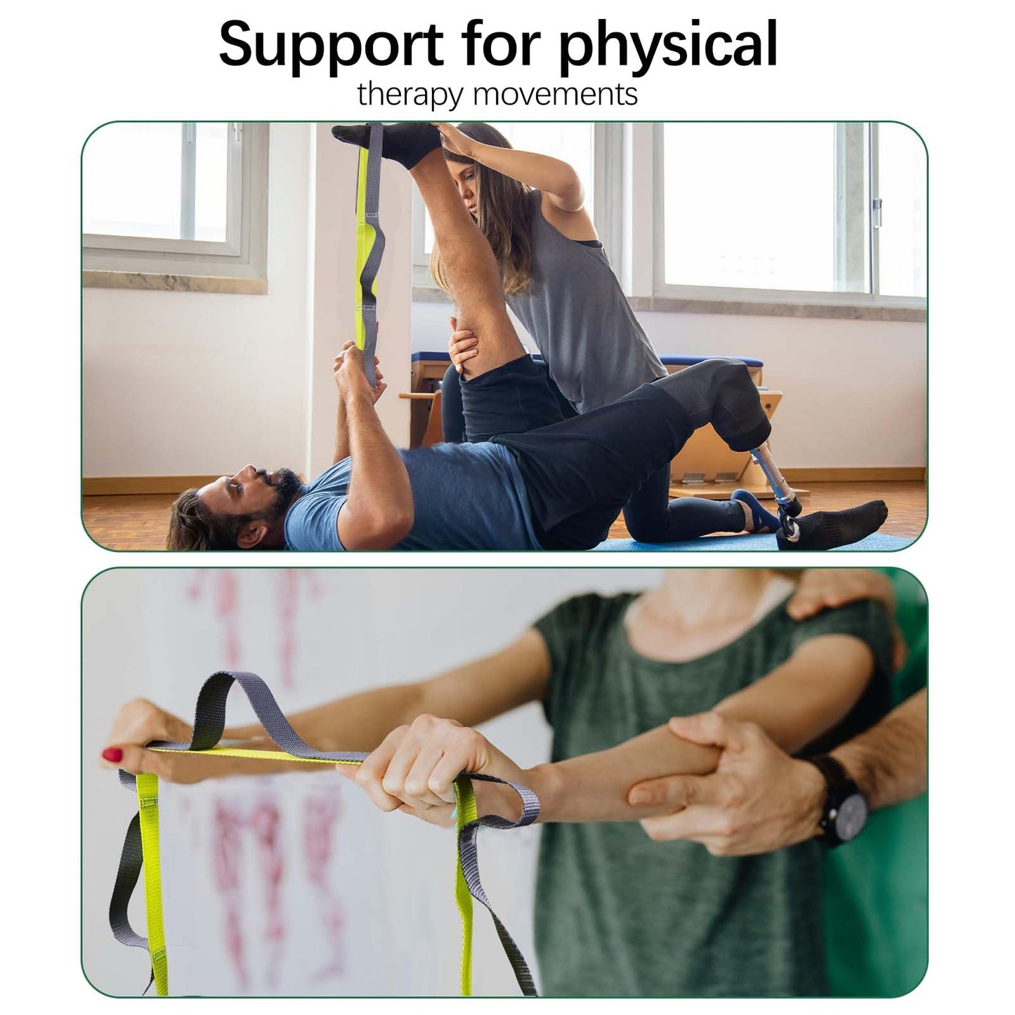 10 Loop Yoga Stretching Strap for Physical Therapy - Non Elastic Exercise Band for Pilates, Yoga, Stretching for Women & Men