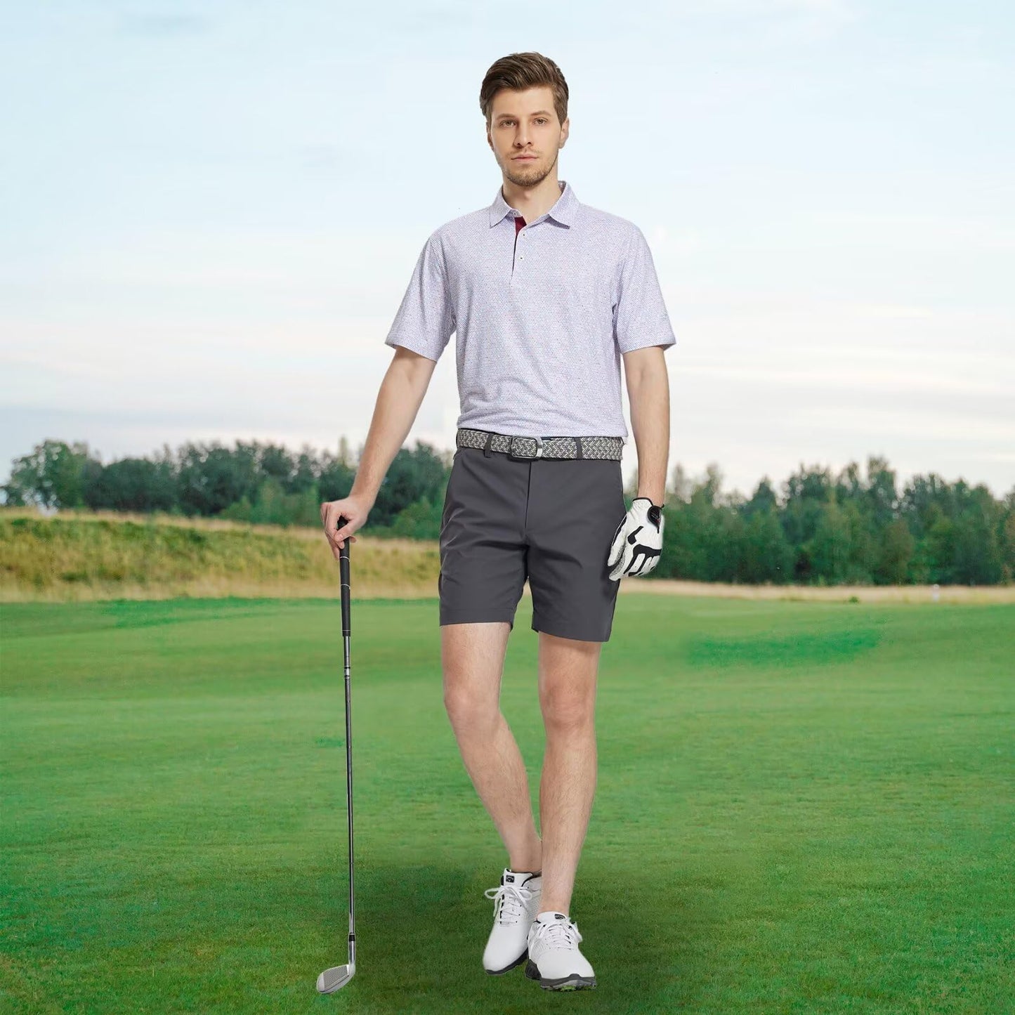M MAELREG Golf Shirts for Men Dry Fit Print Patterns Performance Moisture Wicking Mens Polo Shirts Short Sleeve