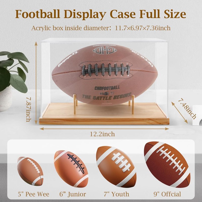Football Display Case - UV Protected Acrylic Case for Autographed Footballs | Removable Stand & Sports Collectibles