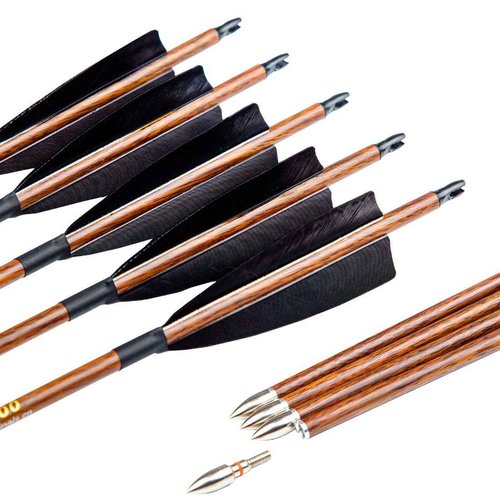 Pinals Archery Traditional Arrows 300 400 500 600 Spine Turkey Feather 30 32 Inch Carbon Shafts for Recurve Longbow Compound Bows Hunting Targets 12PCS 400