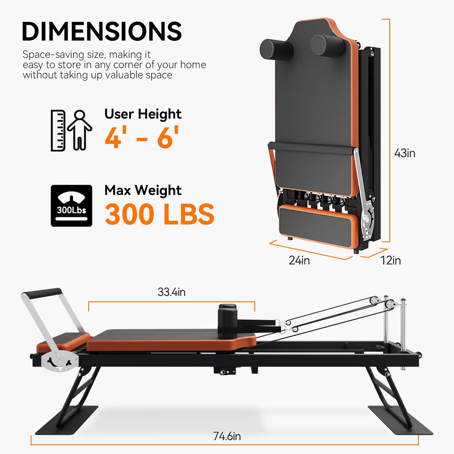 Ntoaujao Pilates Reformer, Foldable Pilates Machine for Home Gym Workout, Pilates Equipment Set with 4 Resistance Springs & 5 Cords, Suitable for Beginners & Advanced Users, Up to 250 lbs Weight