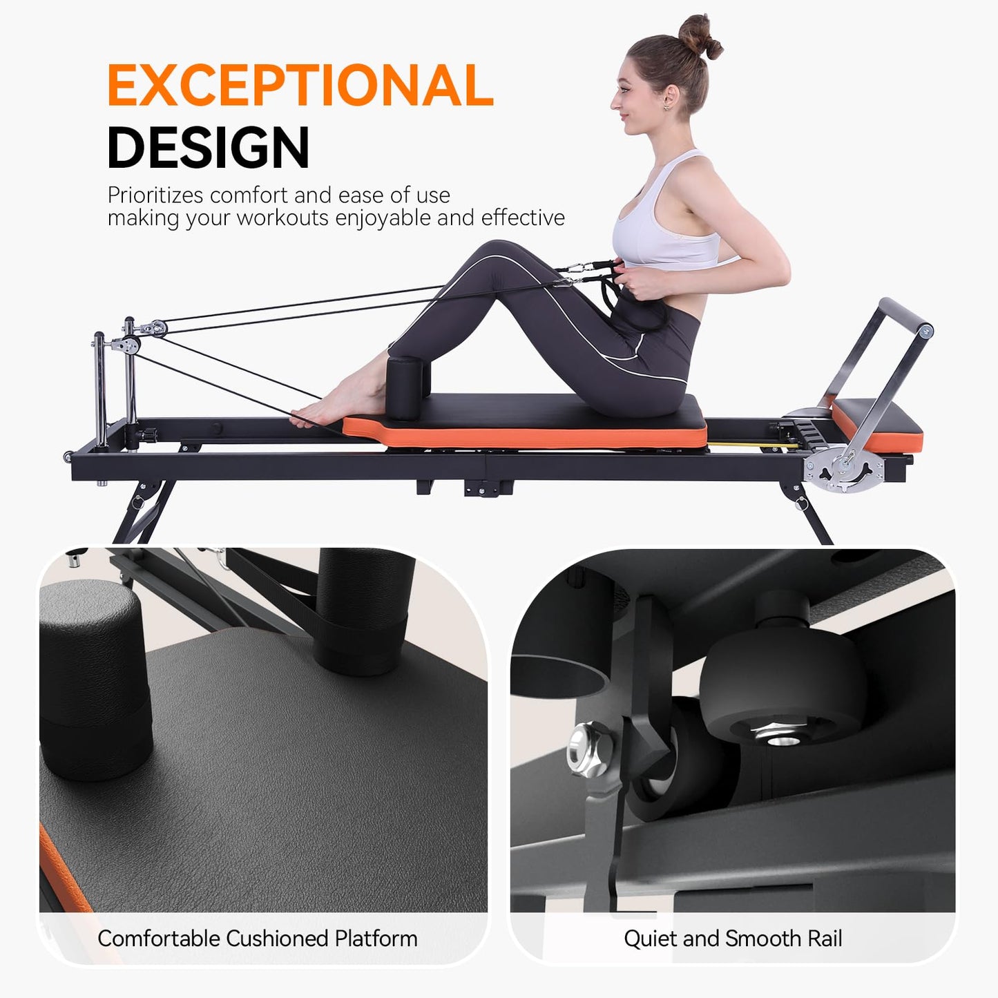 Ntoaujao Pilates Reformer, Foldable Pilates Machine for Home Gym Workout, Pilates Equipment Set with 4 Resistance Springs & 5 Cords, Suitable for Beginners & Advanced Users, Up to 250 lbs Weight