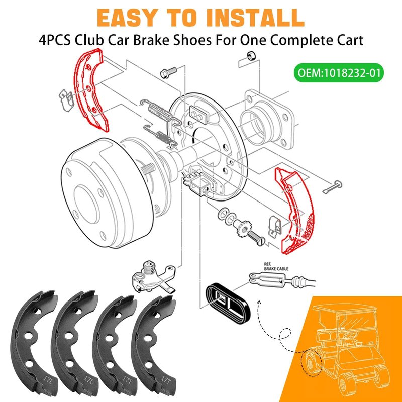 Club Car Brake Shoes for Club Car DS Precedent G&E 1995-Up Golf Cart Replacement Brake Shoes OEM 1018232-01 Club Car Brake Pads Automatic Adjusting (4PCS 2 Short & 2 Long)