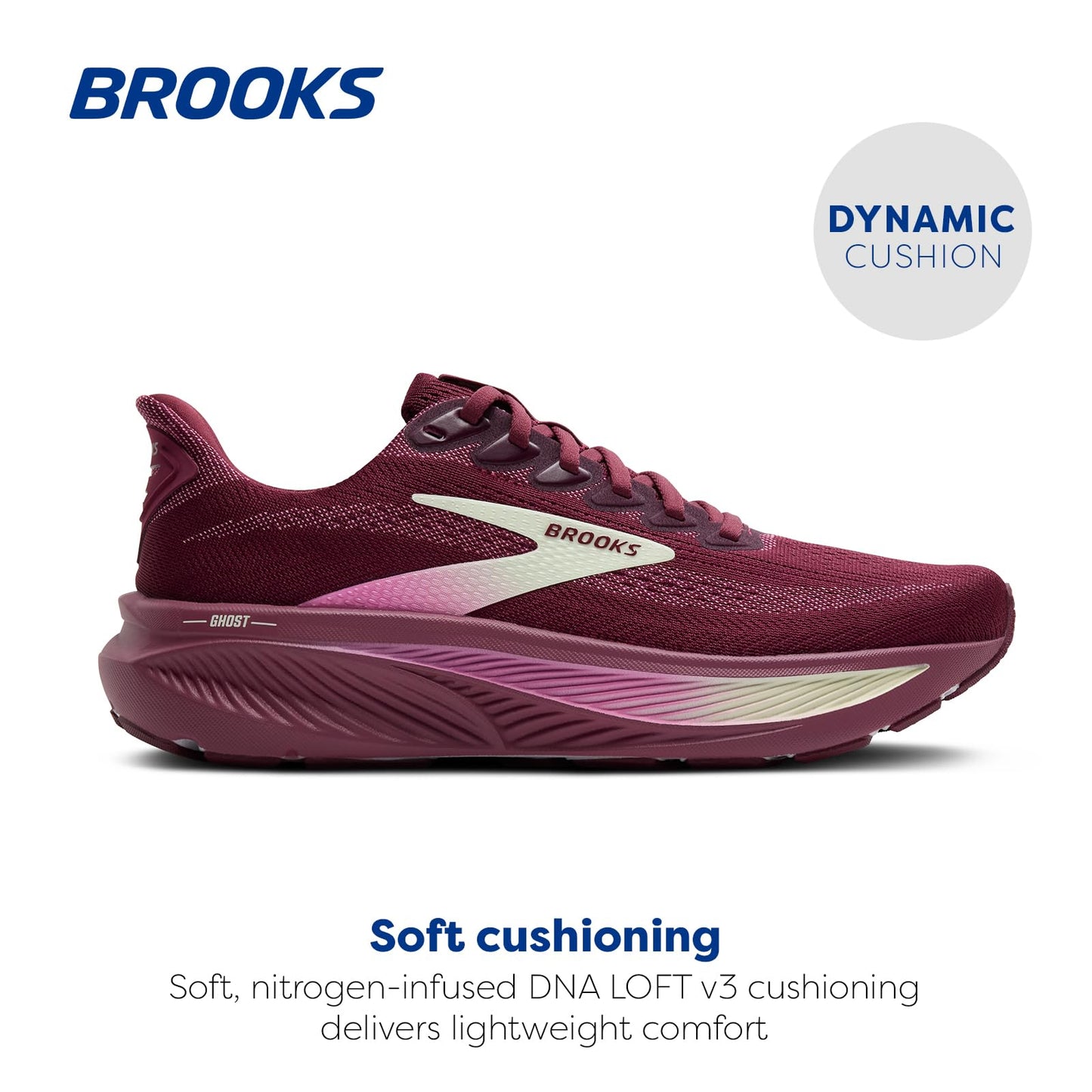 Brooks Women’s Ghost 17 Neutral Running Shoe - Burgundy/Pink/Green - 6.5 Medium