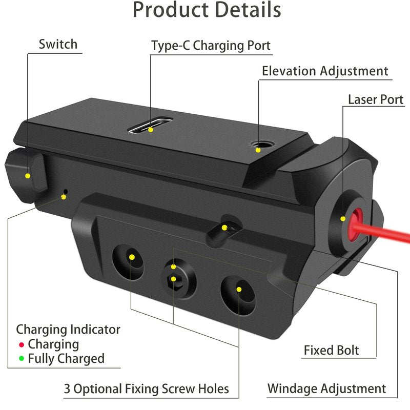 MOSANDON Rechargeable Red/Green Beam Laser Sight, Compact Tactical Low Profile Sight Laser Compatible with 20mm Picatinny Mount for bb Gun Pistol Handgun Rifle for Hunting (Red Laser)