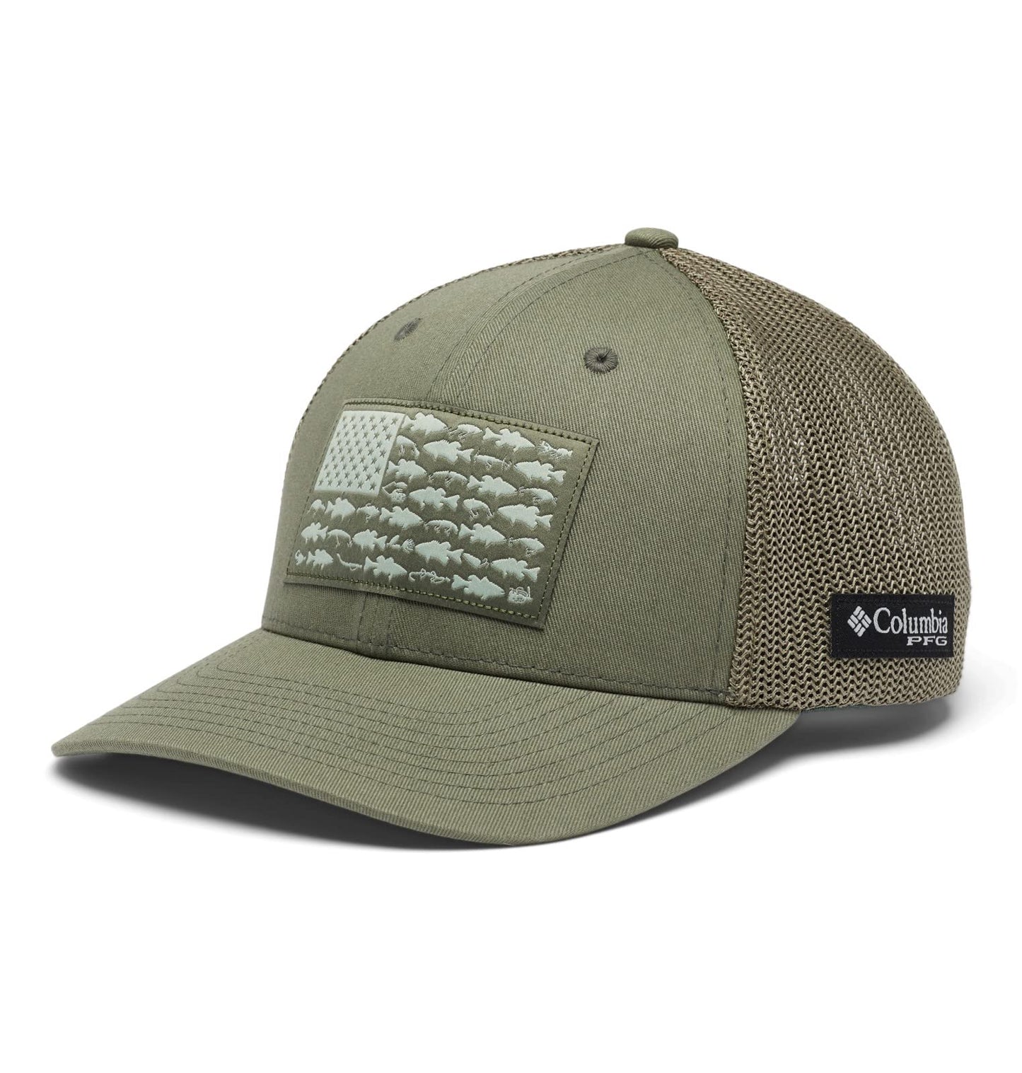 Columbia Unisex PFG Fish Flag Mesh Ball Cap - Low, Cypress/Bass Flag, Large/X-Large