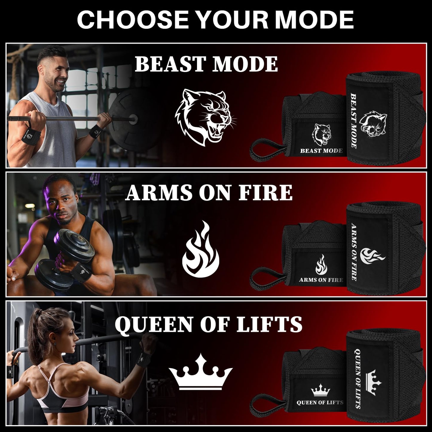 TECEUM Weightlifting Wrist Wraps with Thumb Loop – Black – Arms on Fire – 12 inch – Heavy-Duty Workout Wrist Support & Protection – Ideal for Powerlifting, Strength Training, Bodybuilding