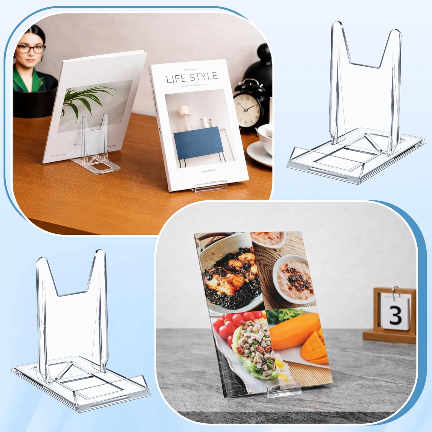 Hushee 15 Pack Acrylic Book Stand for Display Adjustable Clear Book Display Holder Easel Rack Stand for Home Office Back to School Library Bookshelf Comic Album CD Magazine Postcard Artworks