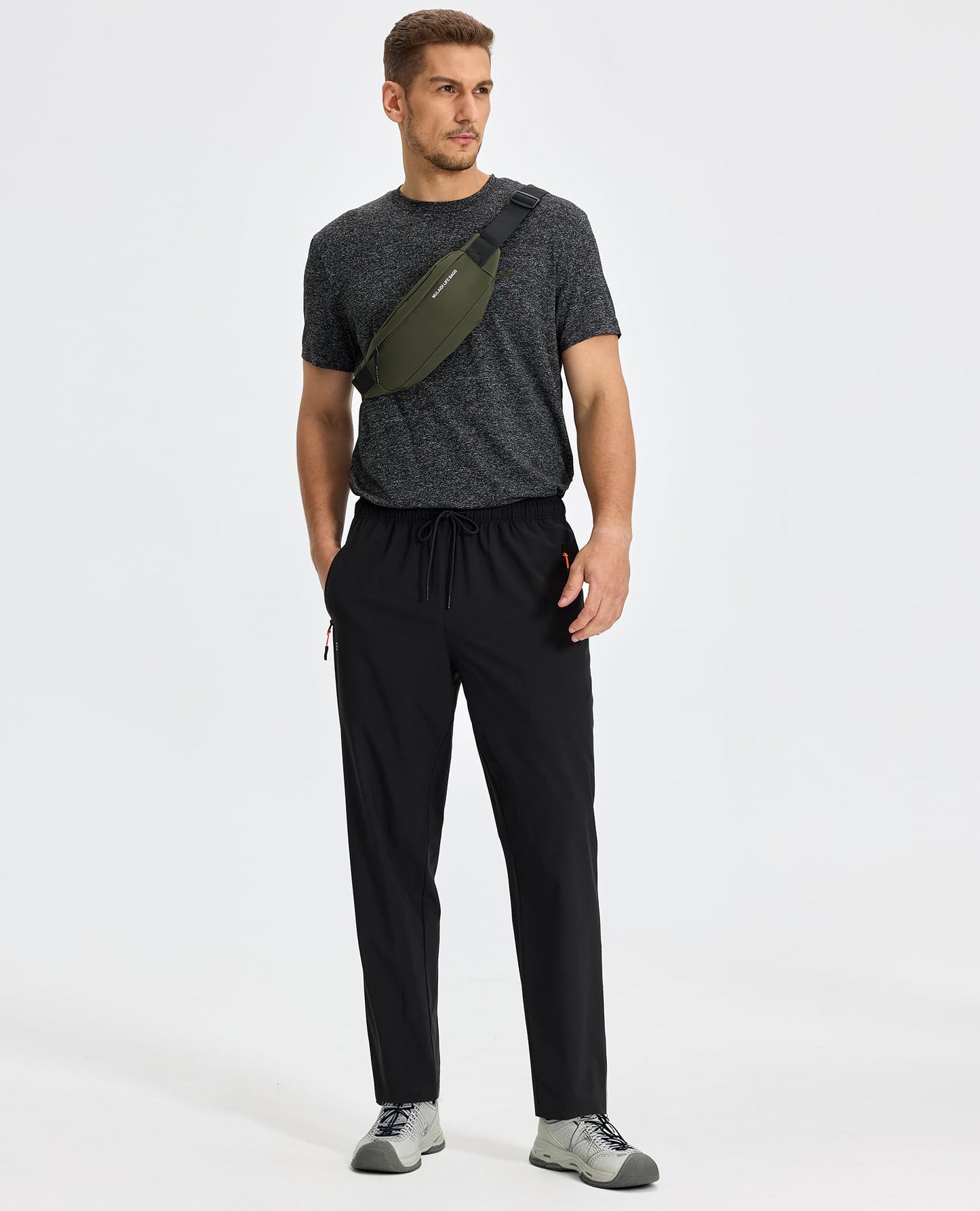 FOGFIRE Mens Hiking Pants Lightweight Water Resistant Quick Dry Athletic Fit with Zipper Pockets for Outdoor Workout Travel Black